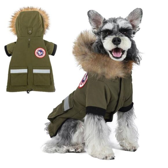 Pina Other - PINA Dog Coat XL Waterproof Faux Fur Hood Army Green Winter Jacket New With Tags
